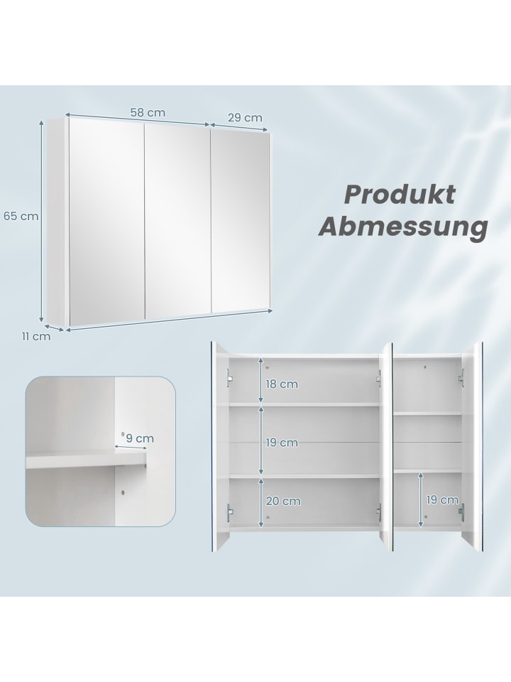 COSTWAY Spiegelschrank 3 Türig in Weiß günstig kaufen 65 cm
