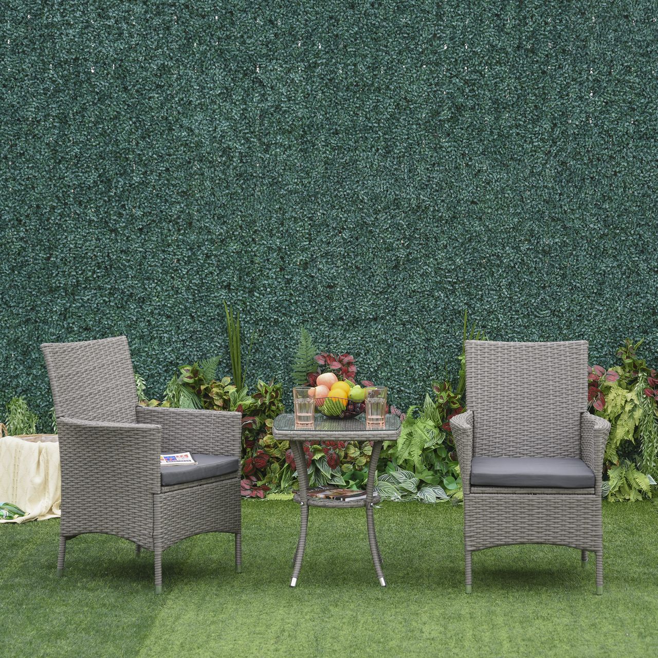 Outsunny 3-tlg. Balkonmöbel Set Sitzgruppe Rattan Gartenset Polyrattan Grau
