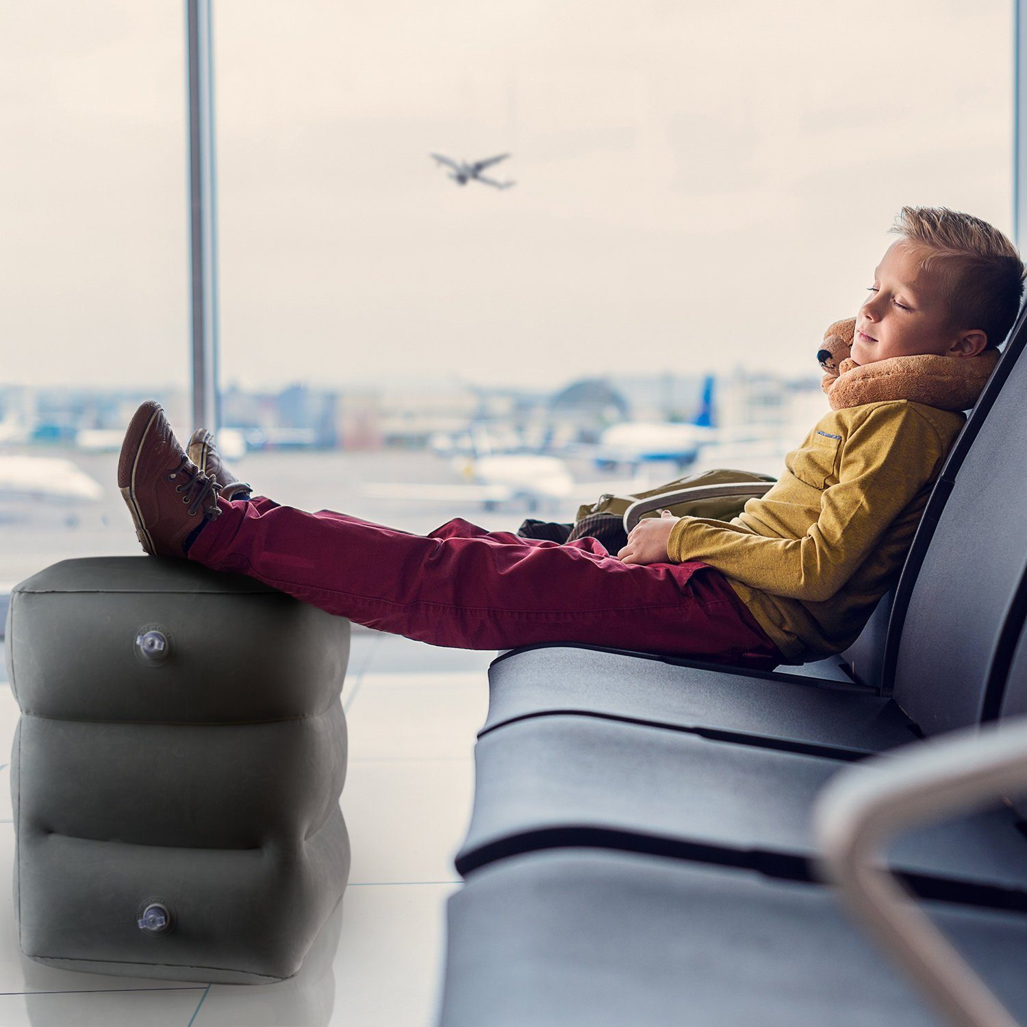 Feluna Stützkissen Reisekissen für Zug, Auto & Flugzeug-Kissen, aufblasbares Fußstütze-Kissen, Strand- & Campingkissen, höhenverstellbares Multifunktionskissen