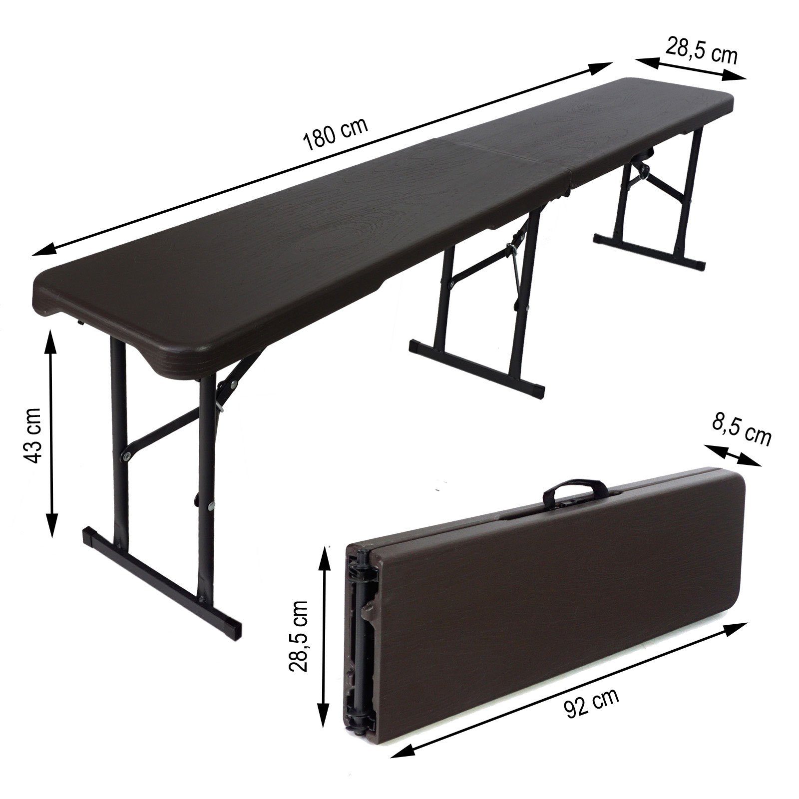 TRUTZHOLM Bierzeltgarnitur 2x Bierbank Klappbank aus Kunstoff Grau Holzoptik 180cm klappbar Bierz, (2er-, 2-tlg), pflegeleicht, stabil, einfach zu transportieren