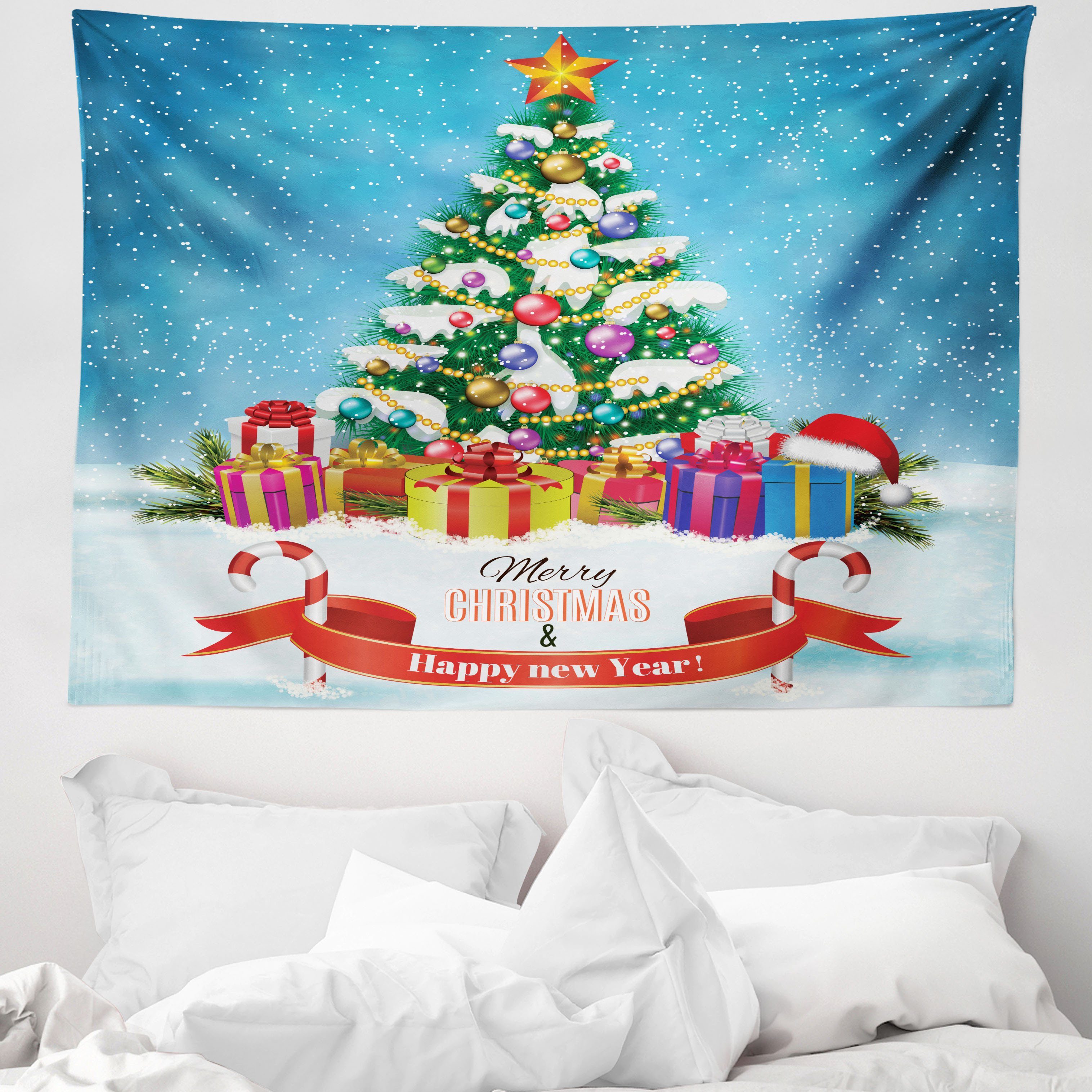 Wandteppich aus Weiches Mikrofaser Stoff Für das Wohn und Schlafzimmer, Abakuhaus, rechteckig, Weihnachten Neujahr Themenboxen