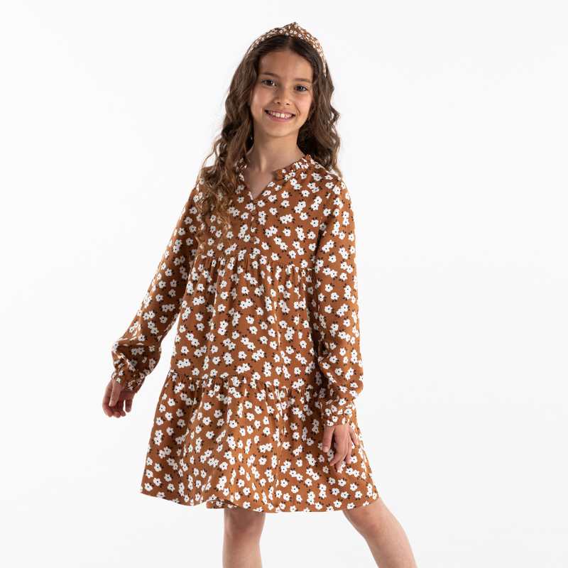 Robe volantée imprimée marron fille
