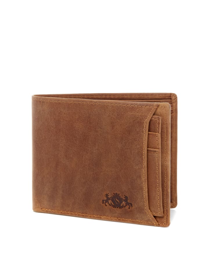 SID & VAIN Leder-Geldbörse echt Leder Geldbeutel groß hell-cognac in braun günstig kaufen onesize