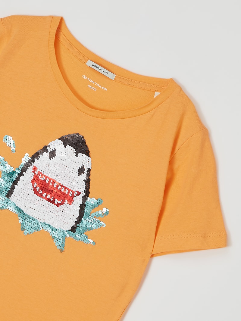 T-Shirt mit Wendepailletten in orange