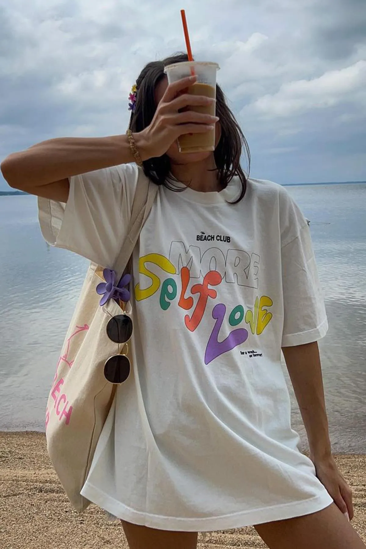 Madmext  Weißes bedrucktes Oversize-T-Shirt Mg1522