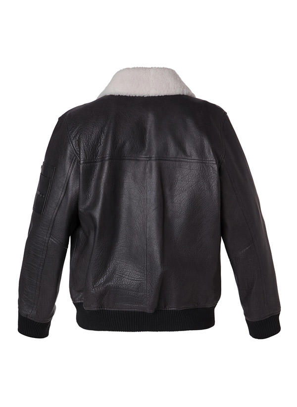 HUGO, Lederjacke Loran, Büffelleder Lammfell, schwarz