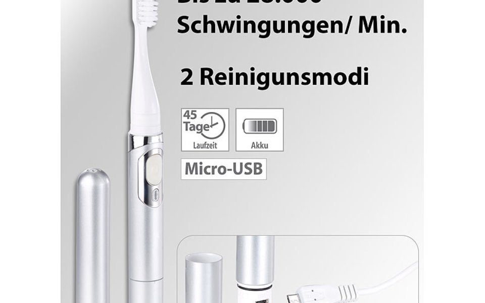 Sonic Chic Elektrische Zahnbürste Delux wiederaufladbare Reise-Schallzahnbürste., Aufsteckbürsten: 2 St.