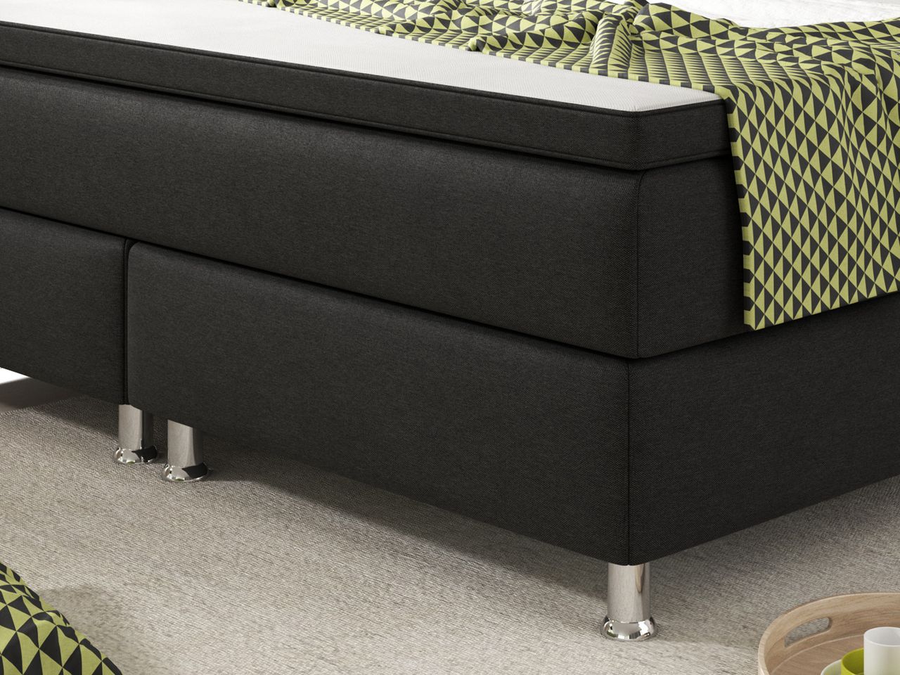 IHG Boxspringbett Köln 180x200 Webstoff Schwarz