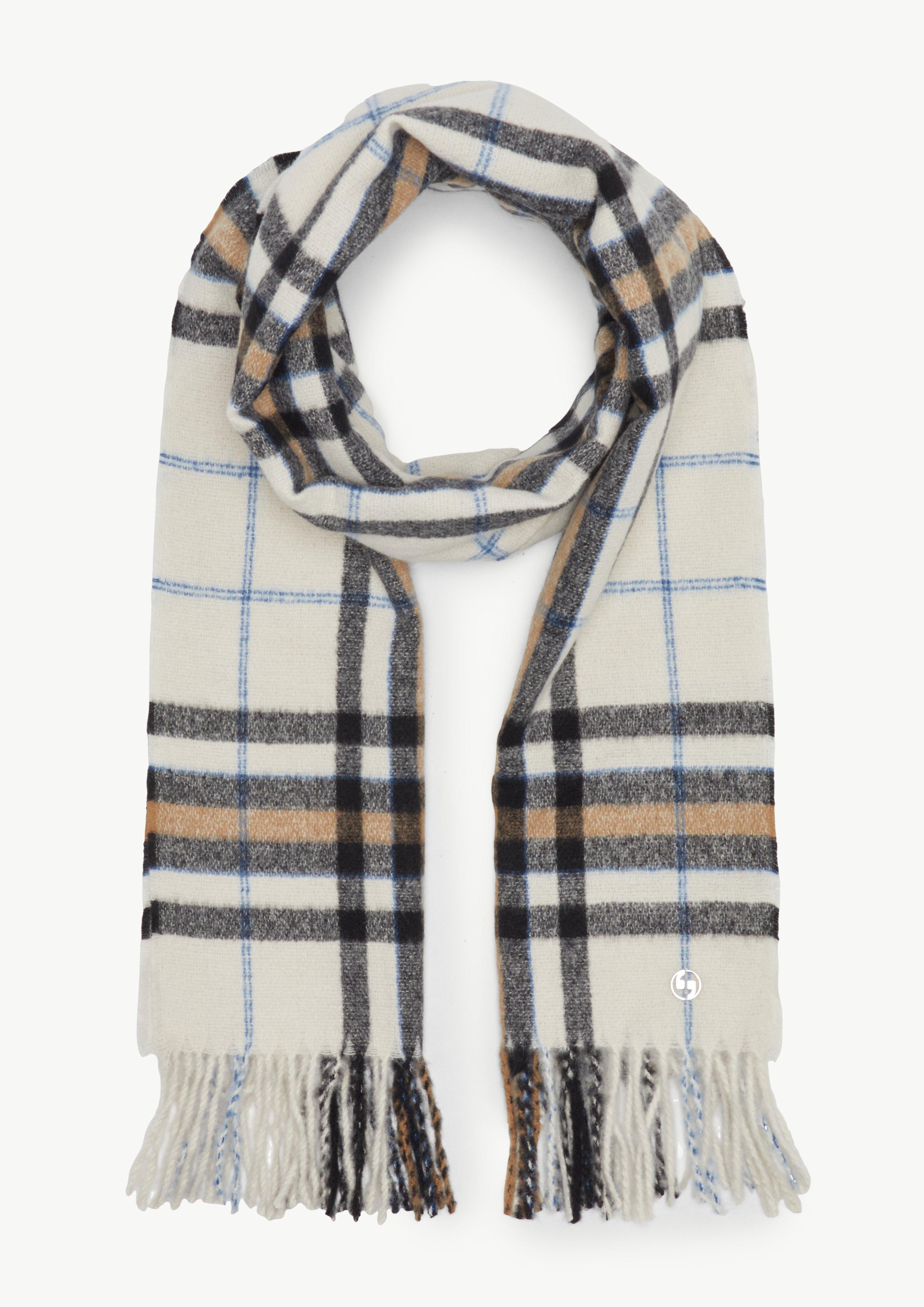 Karierter Schal mit Fransen - helles beige
