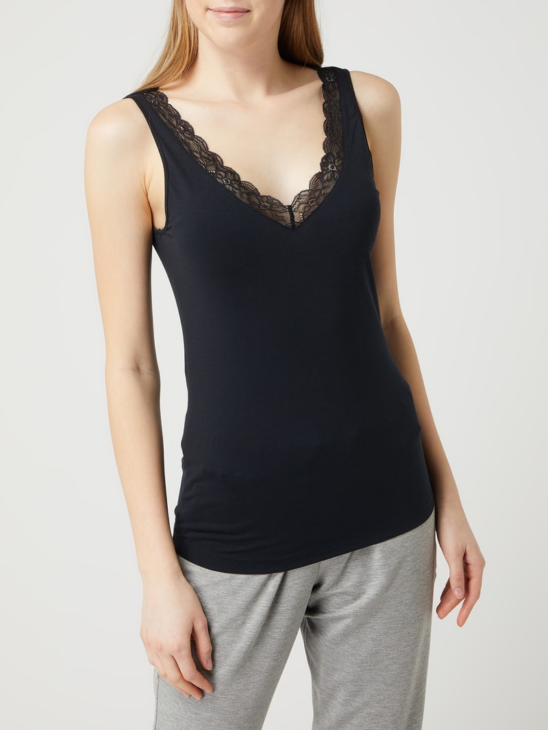 Unterhemd mit Spitze Modell 'Cotton Lace' in schwarz