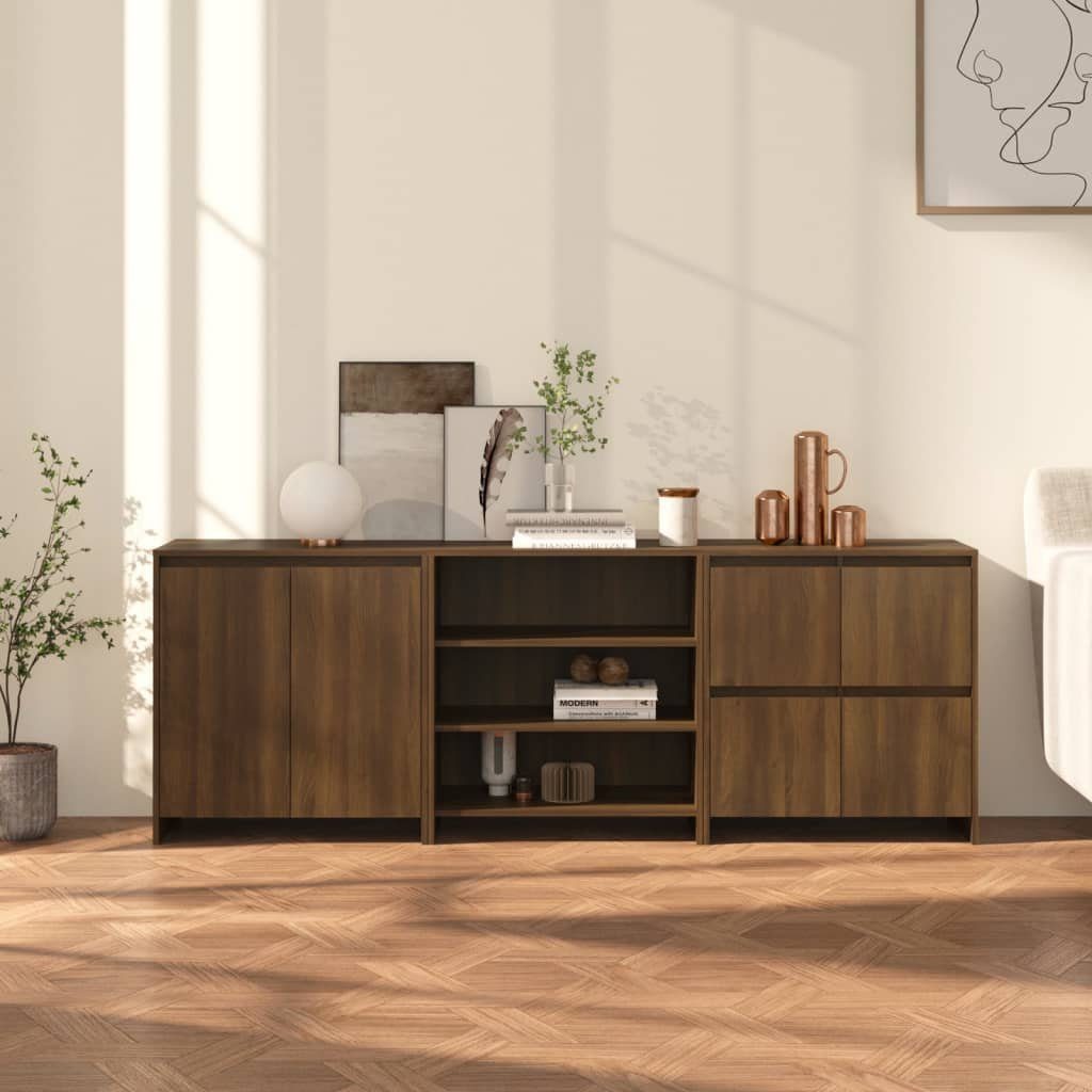 vidaXL Sideboard 3-tlg. Sideboard Braun Eichen-Optik Holzwerkstoff (3 St)