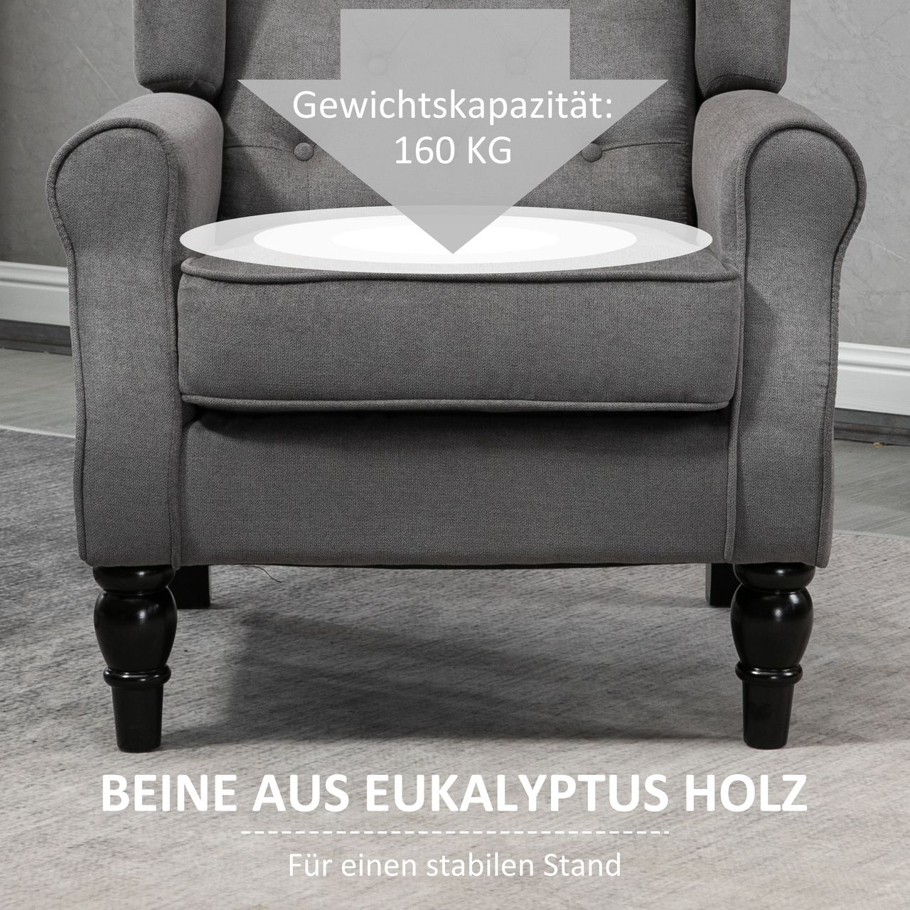 HOMCOM Einzelsofa Relaxsessel Einzelstuhl mit Tufting Polyester Dunkelgrau
