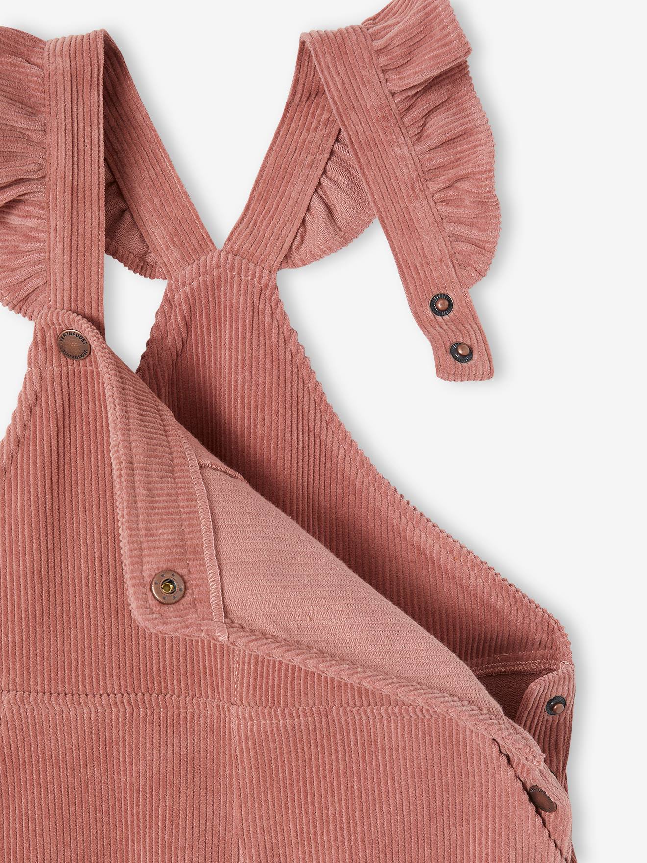 Salopette en velours à bretelles volantées fille bois de rose
