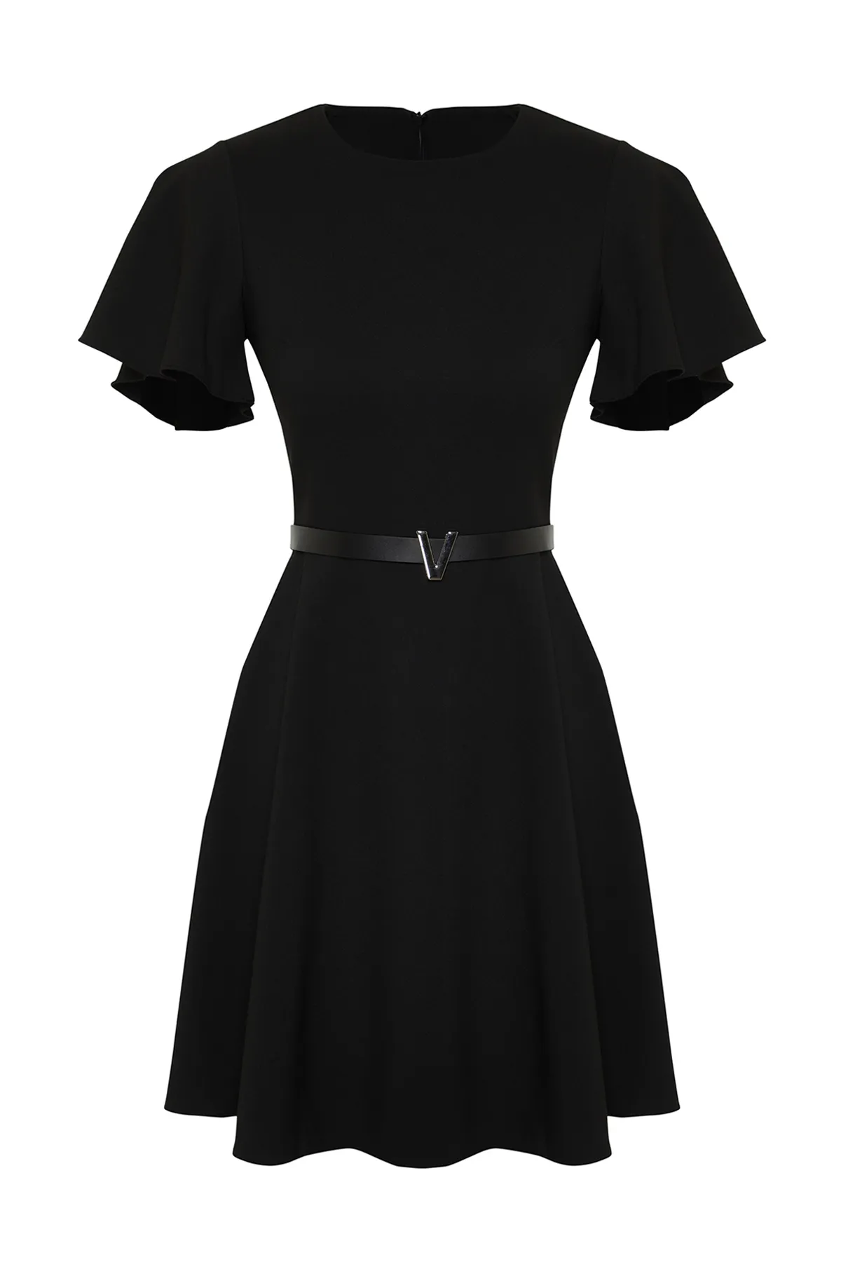 Trendyol Collection  Schwarzes Mini-Gewebekleid mit Volant und Gürtelrock TWOSS24EL00603