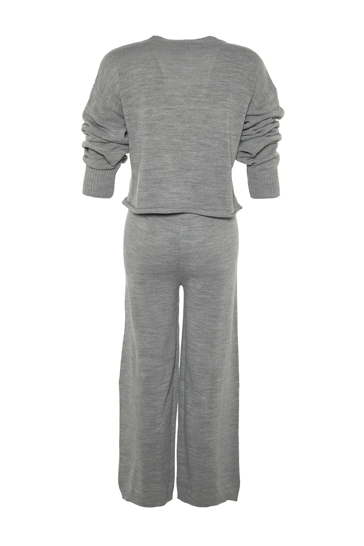 Trendyol Collection  Graues Strickoberteil- und -unterteil-Set mit V-Ausschnitt TWOAW23AU00087