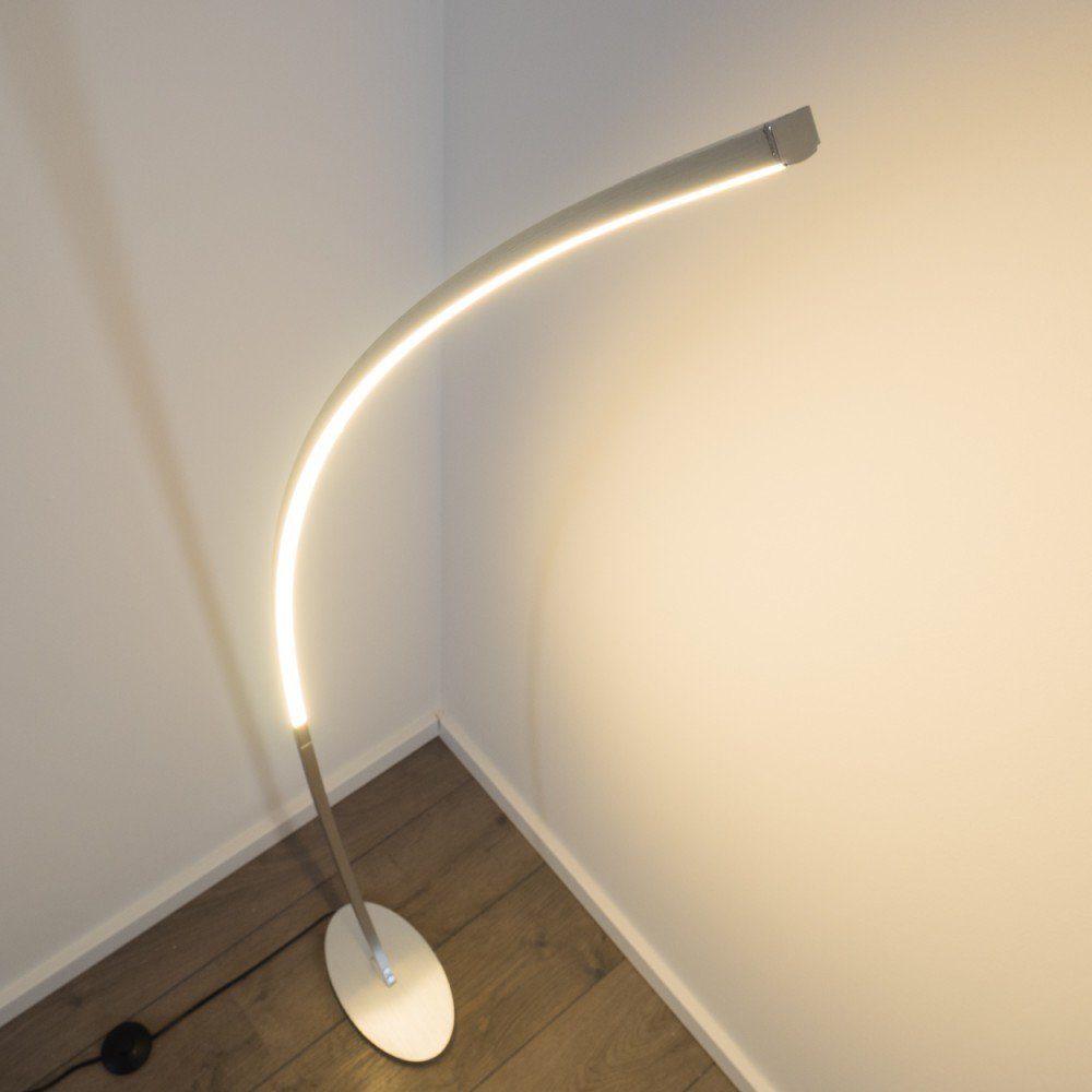 hofstein Stehlampe Brie LED Designer Standlampe in Aluminiumgebürstet, Stehleuchte mit Fußschalter und Kabel, Leselampe, LED 1100 Lumen