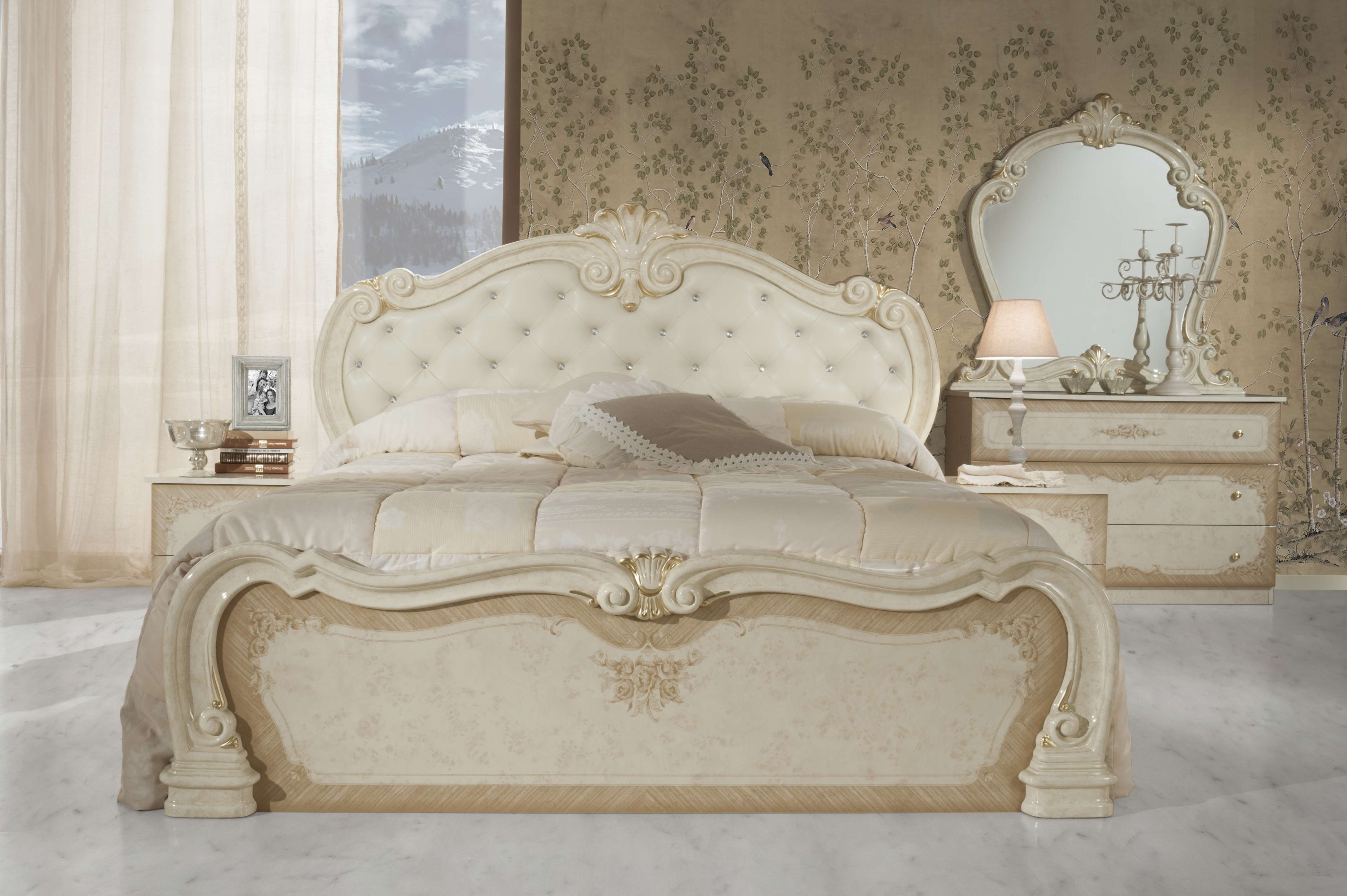 Interdesign24 Schlafzimmer-Set Lavinia, im klassischen Barock Stil Beige Hochglanz 6-Teilig