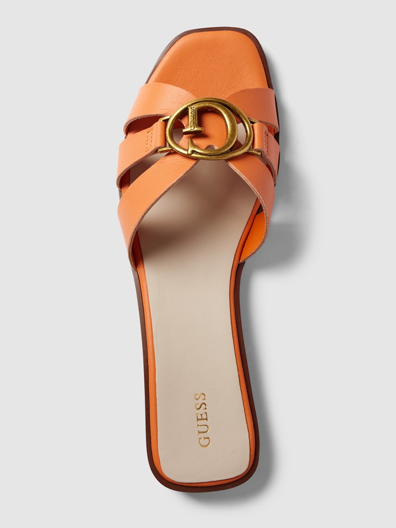 Pantoletten aus Leder mit Label-Detail Modell 'SYMO' in orange
