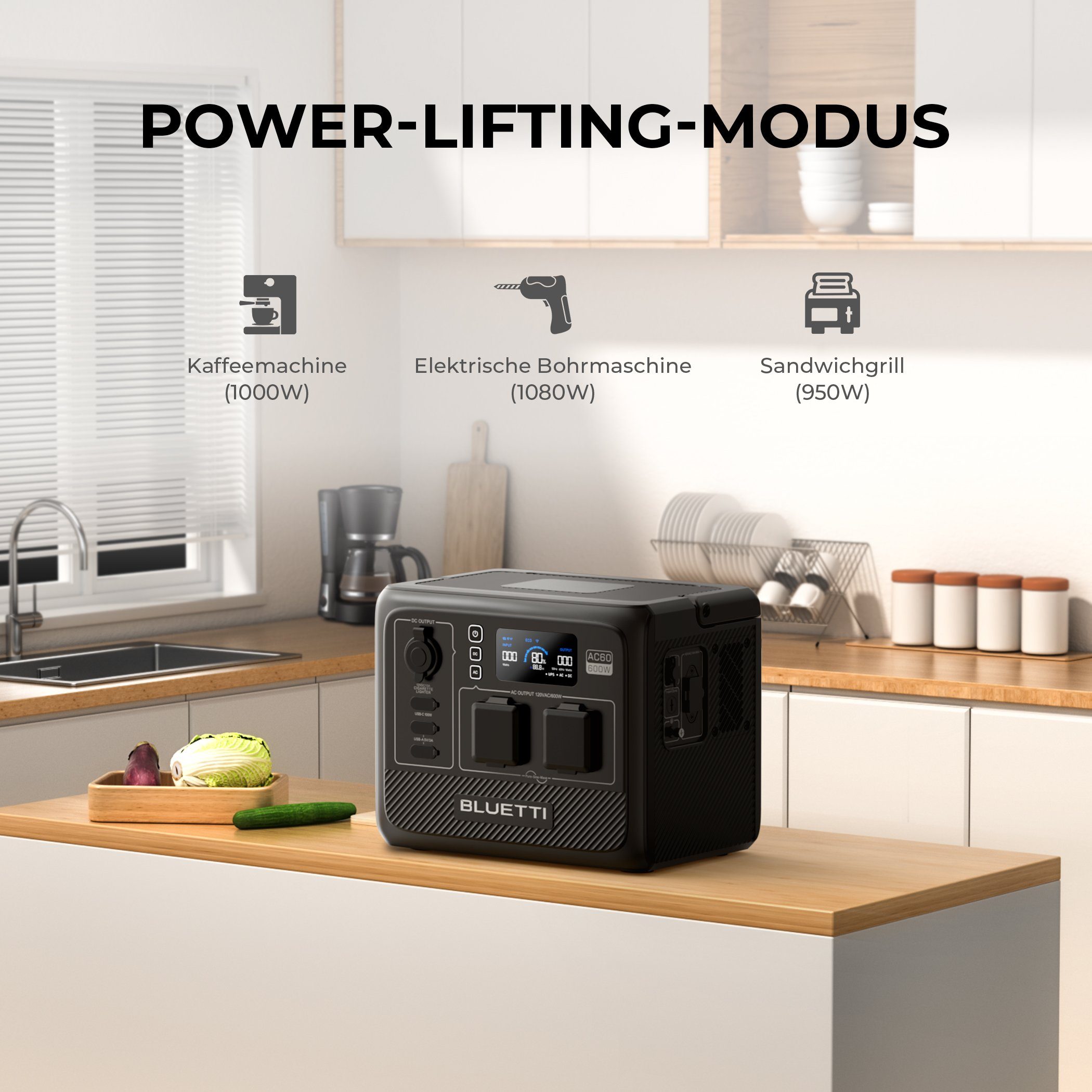 BLUETTI Stromerzeuger 403Wh/600W AC60 Tragbares Power Station, (für Camping, Reisen, Wohnwagen, Stromausfall), IP65 Wasserdicht und Staubdicht