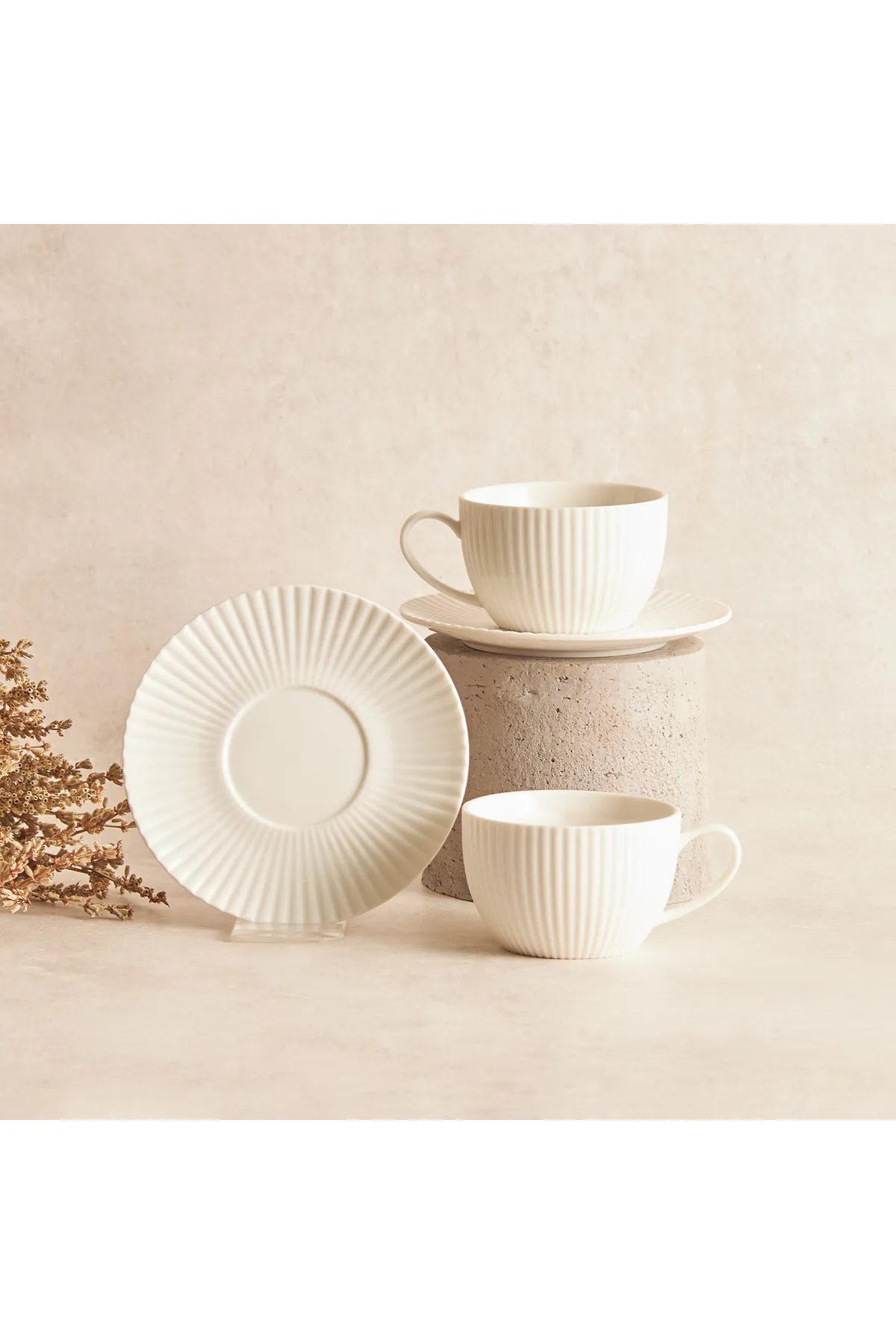 Karaca  Seashell 200ml Teetasse für 6 Personen, Türkische Teegläser mit Untertasse