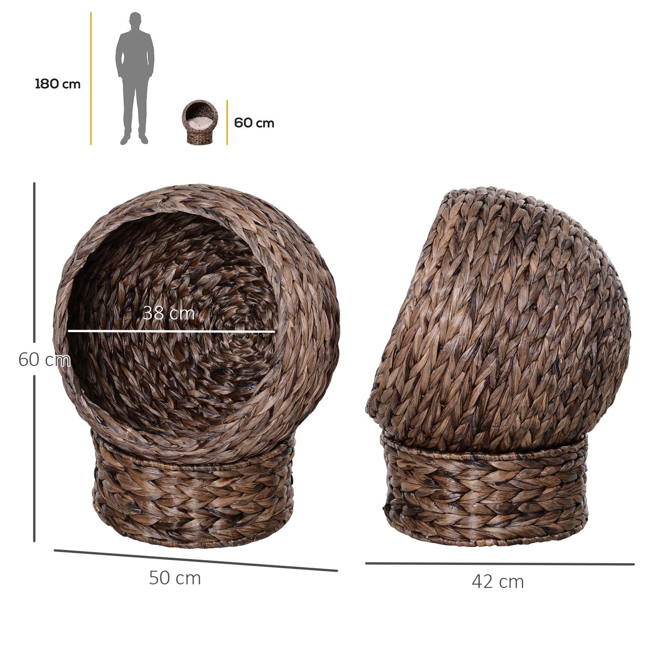 PawHut Rattan Katzenkorb Katzenhütte Katzenhöhle mit Kissen Haustierbett Braun