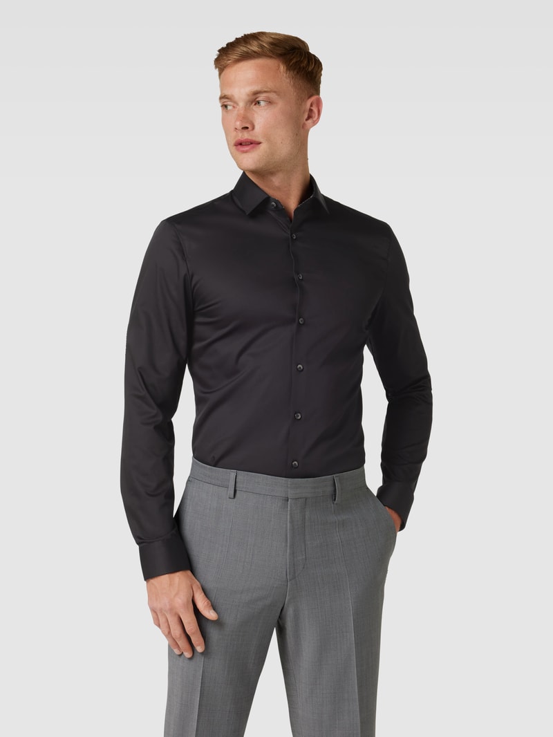 Super Slim Business-Hemd mit Kentkragen in schwarz