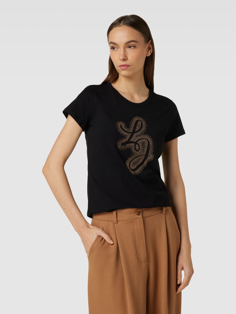 T-Shirt mit Ziersteinbesatz in black