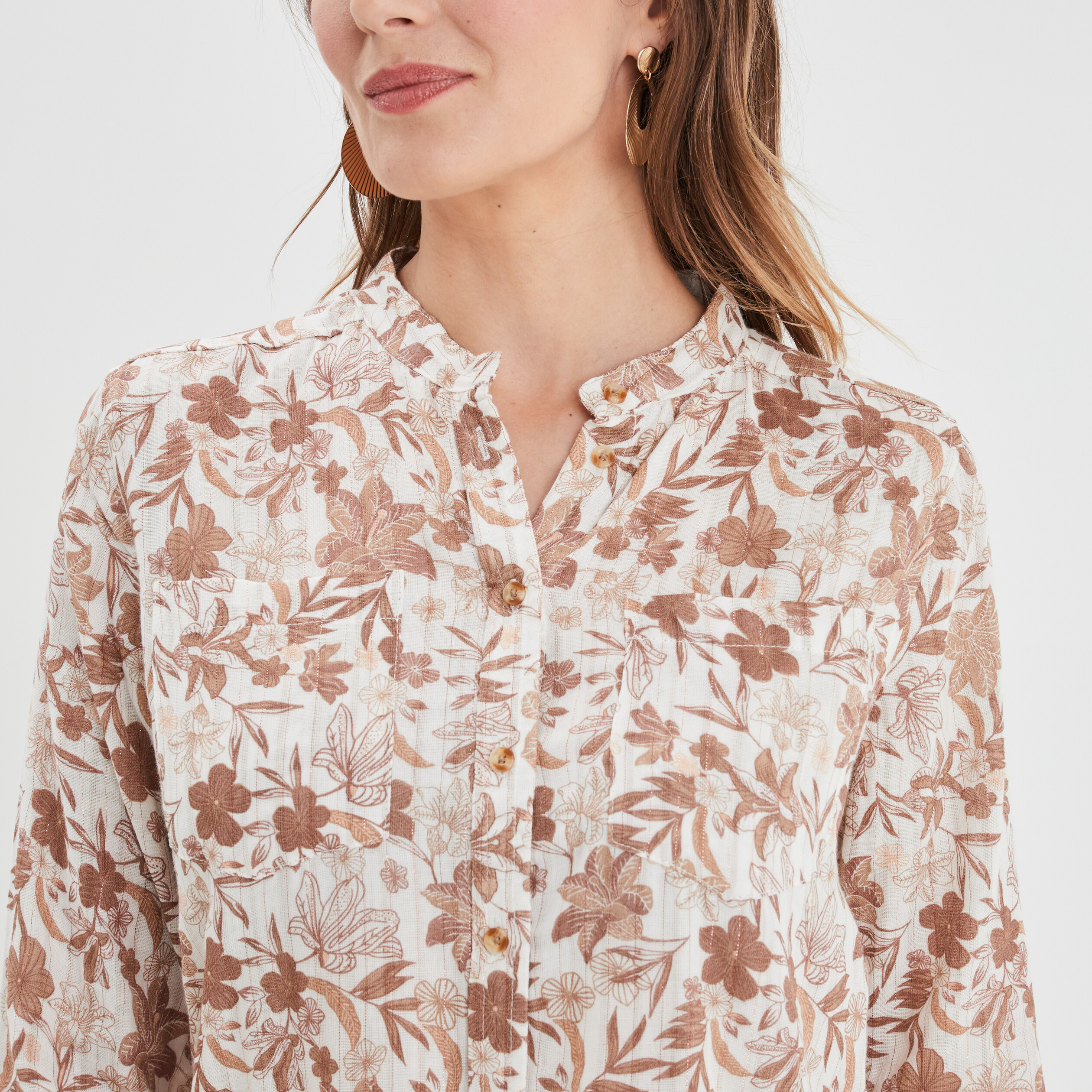 Chemise manches longues col mao creme femme | La Halle