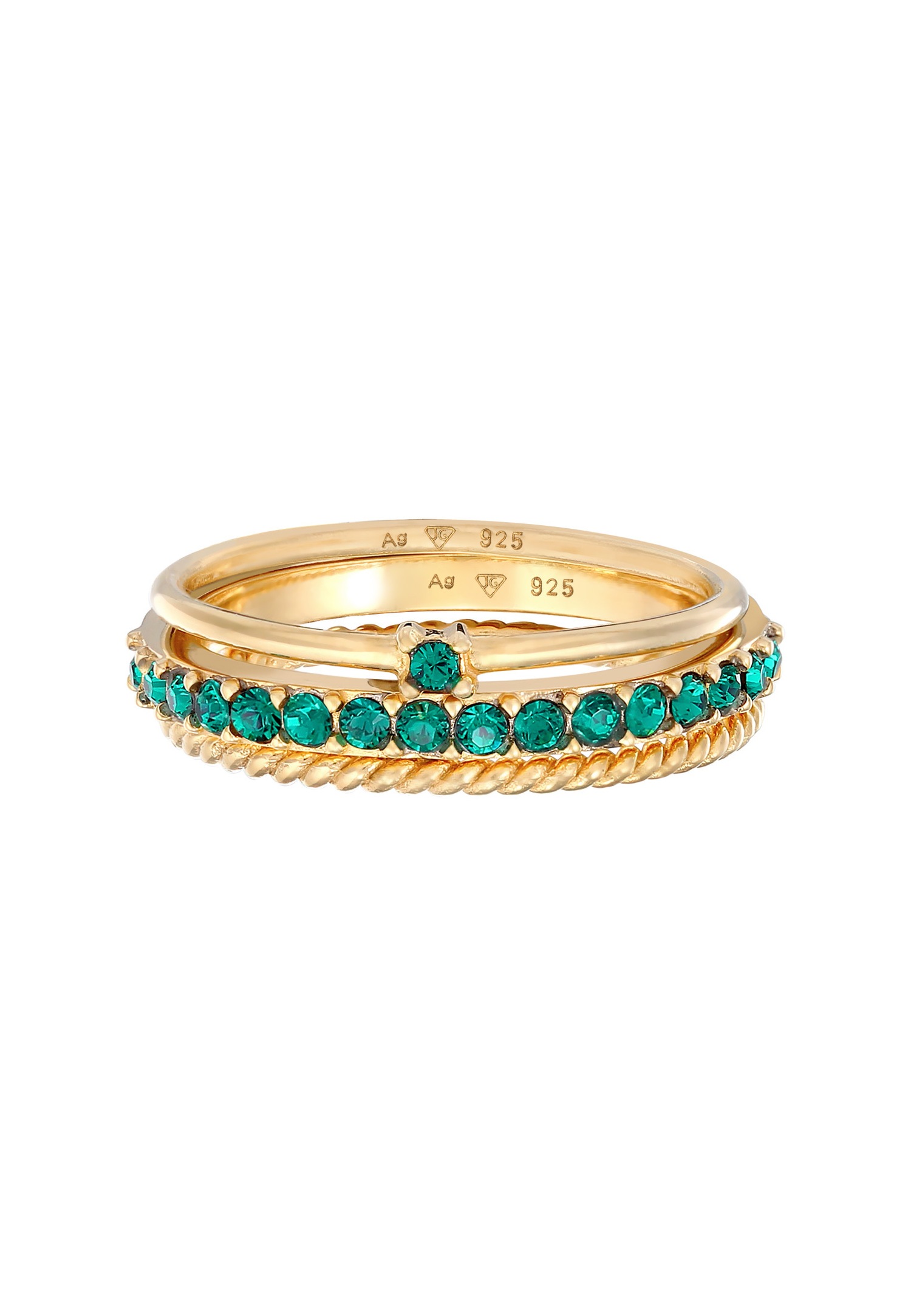 Set di anelli solitario Elli da donna con cristalli di vetro in argento sterling 925 placcato oro.