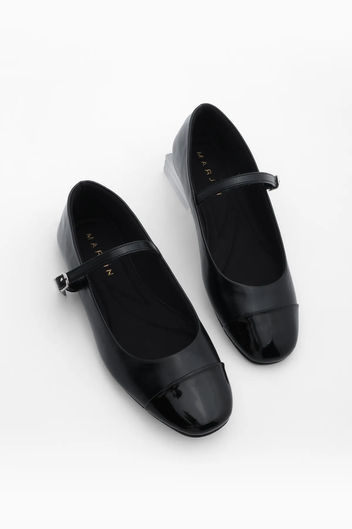 Marjin  Damen-Helm-Ballerina-Schuhe Mary Jane Losep Schwarz
