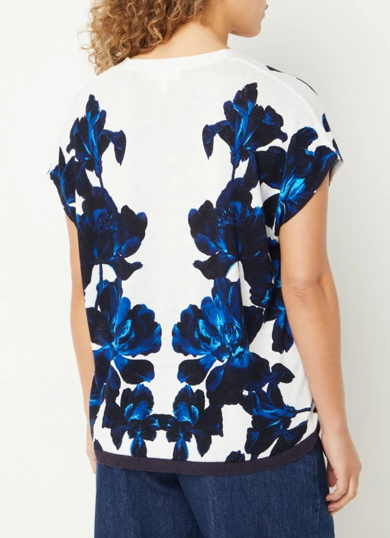 Phase Eight Mia fine-knit top in linen blend with floral print