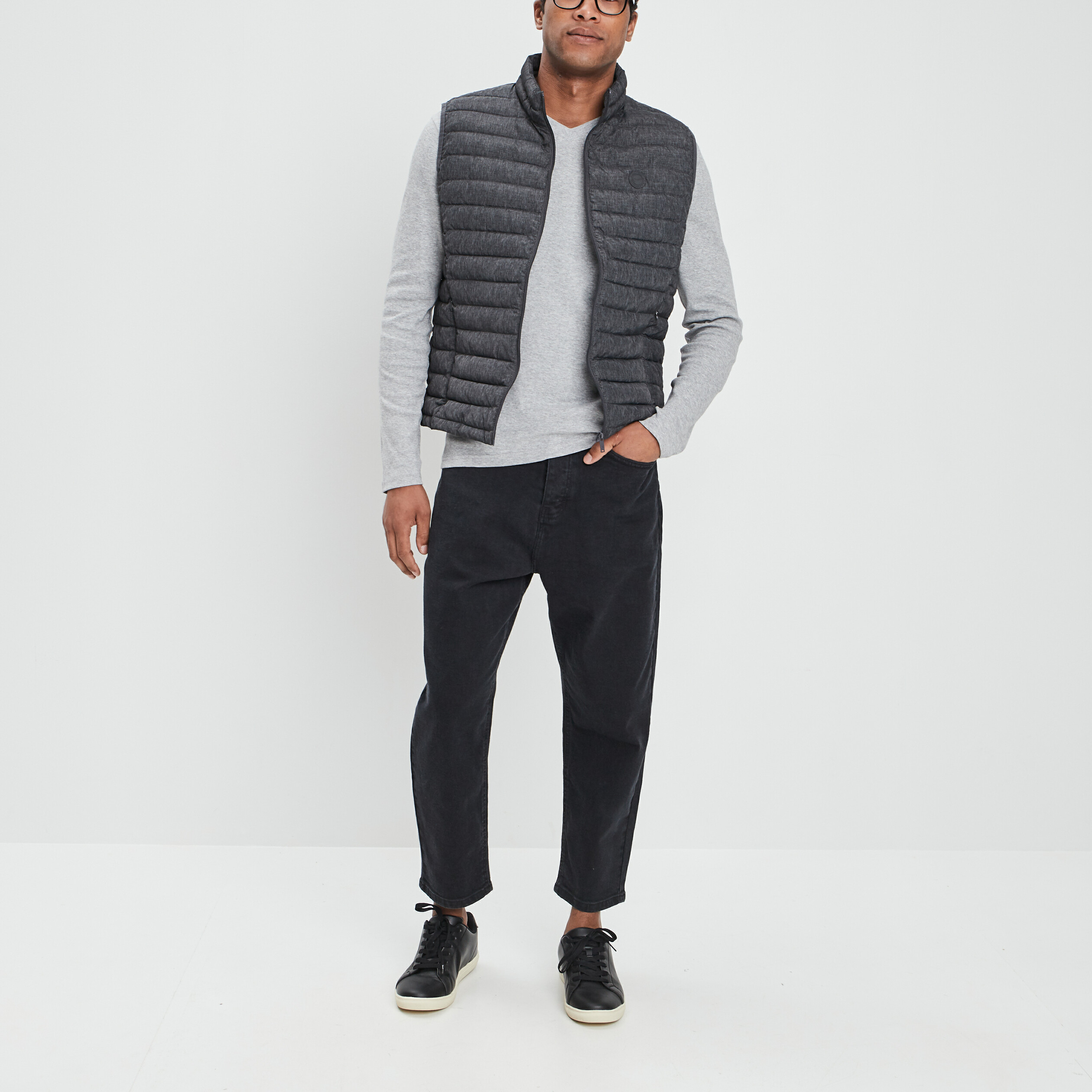 T-shirt manches longues col V gris clair homme | La Halle