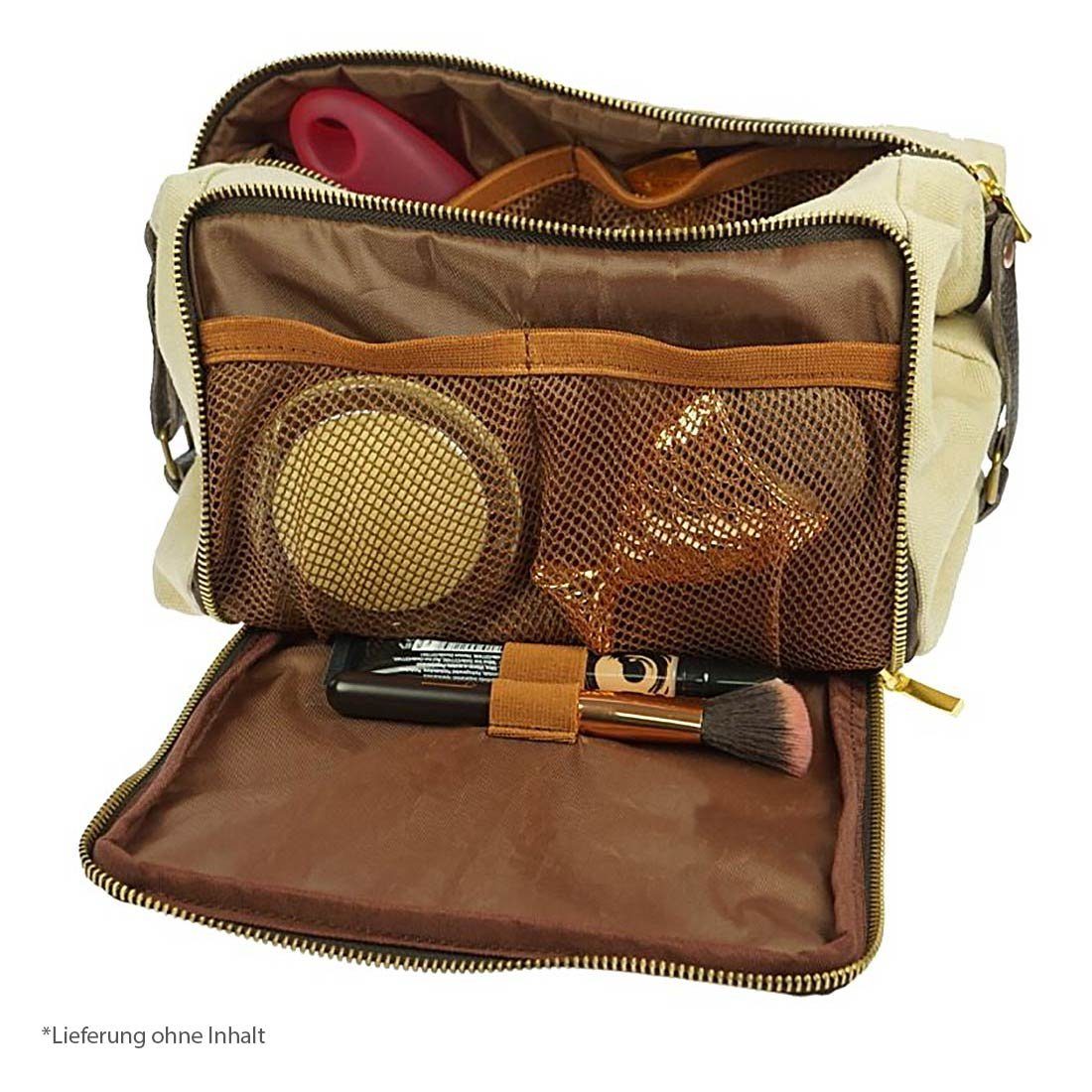 Koskaderm Kosmetikkoffer Kulturtasche beige 2 Trageschlaufen mit Druckknöpfen zum öffnen
