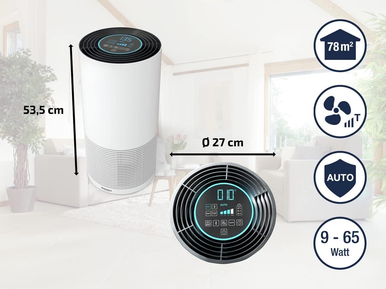 Soehnle Luftreiniger Luftreiniger Airfresh Connect 500 Bluetooth Allergiker CADR 300m³/h, für 78 m² Räume, Air Purifier Raucherzimmer Luftfilter Zuhause Timer per App Philips