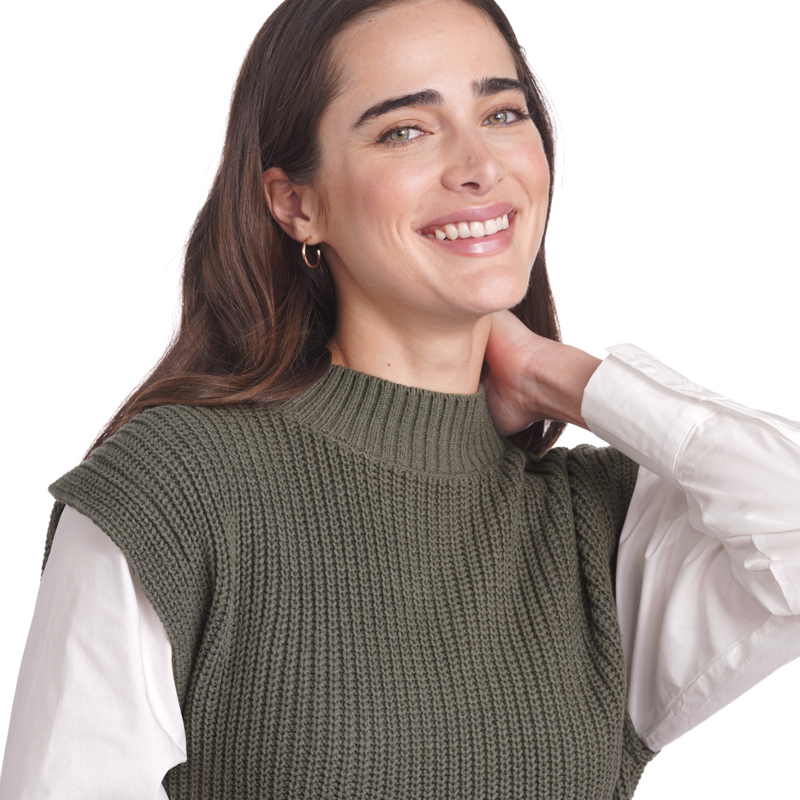 Damen Strickpullunder mit Bluseneinsatz