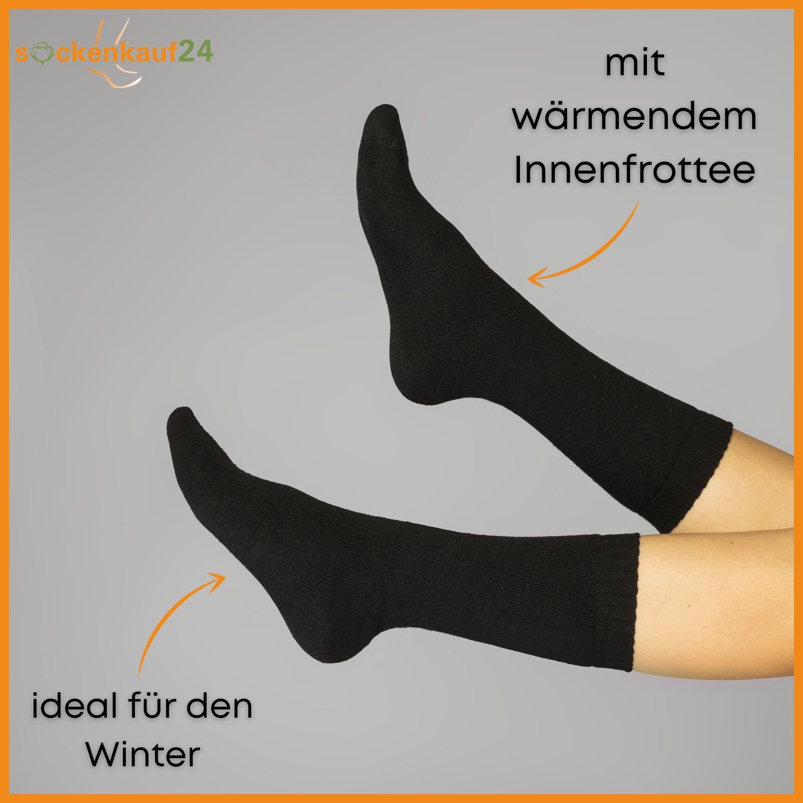 sockenkauf24 Thermosocken 6, 12, 24 Paar Damen & Herren Thermo Socken (Schwarz, 6-Paar, 39-42) Vollfrottee Wintersocken - 10900 WP