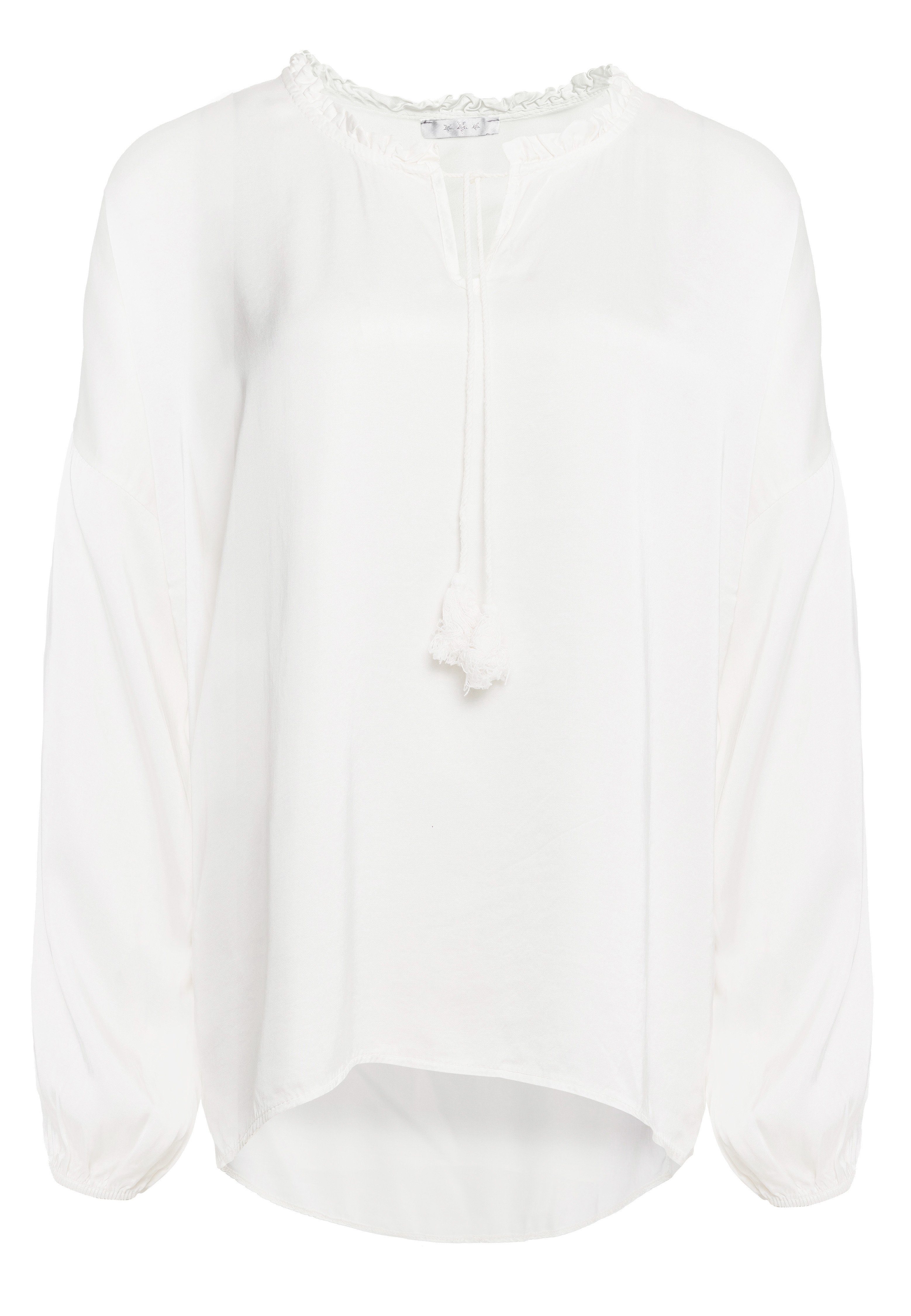 PM SELECTED Schlupfbluse PM-06 (Romantische Business Satin Bluse mit Rüschenkragen Einheitsgröße)