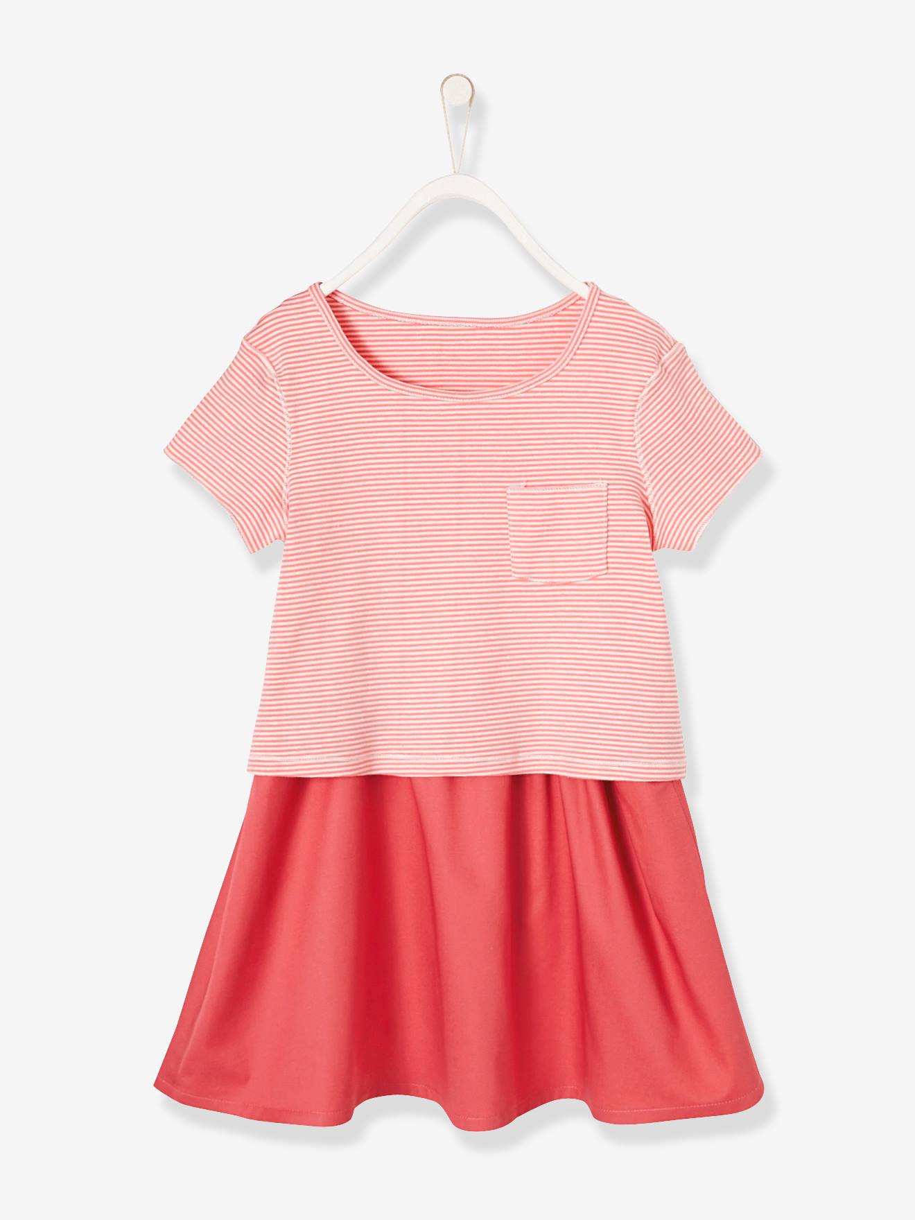 Robe réversible fille bimatière rose