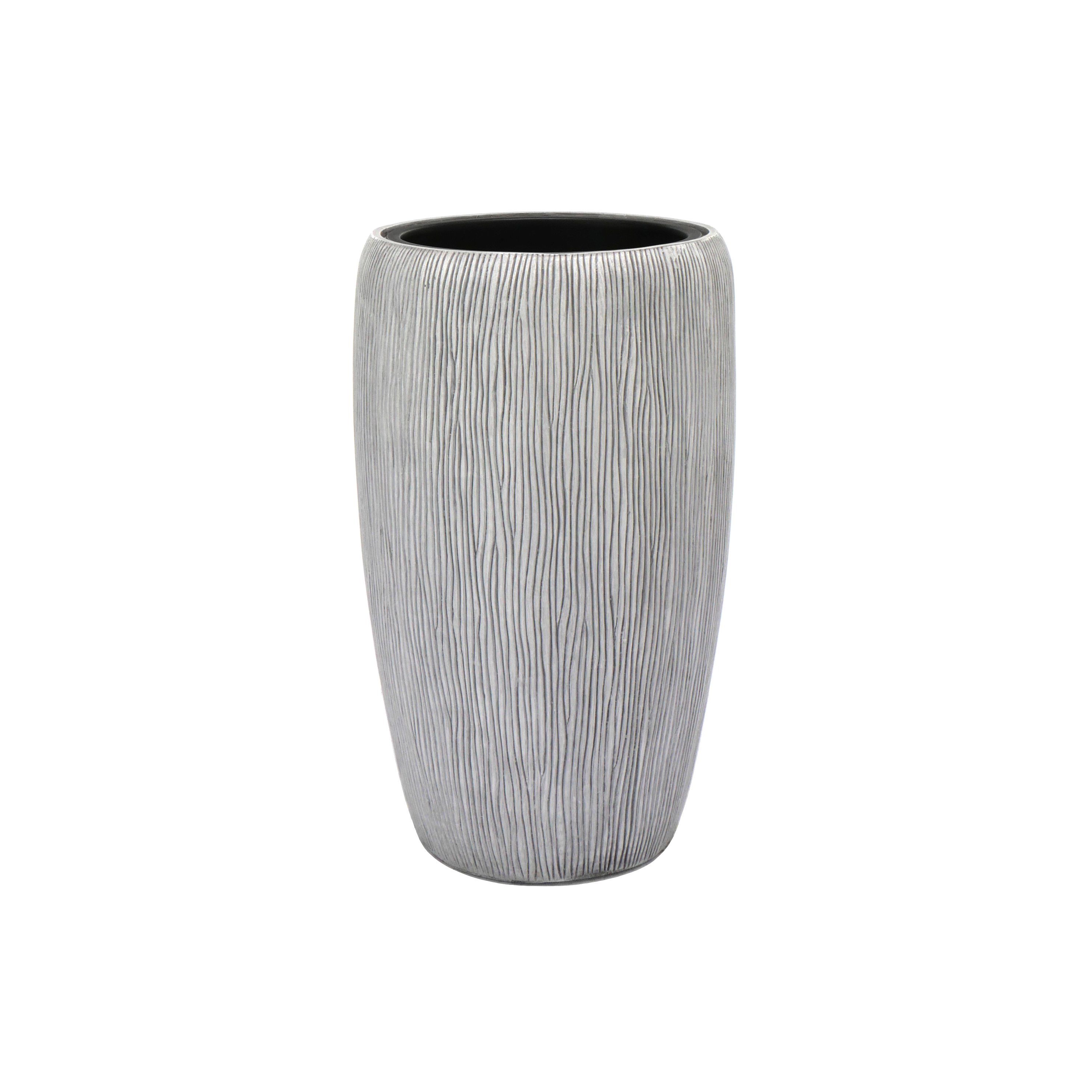 Flingora Bodenvase Paola, mit Einsatz - Indoor & Outdoor - Rillenstruktur Grauweiß - Höhe 51 cm