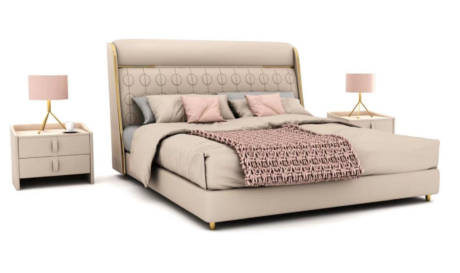 JVmoebel Bett Luxuriöses Beiges Schlafzimmer Bett Stilvolle Schlafzimmer Holz Möbel (1-tlg., Nur Bett), Made in Europa