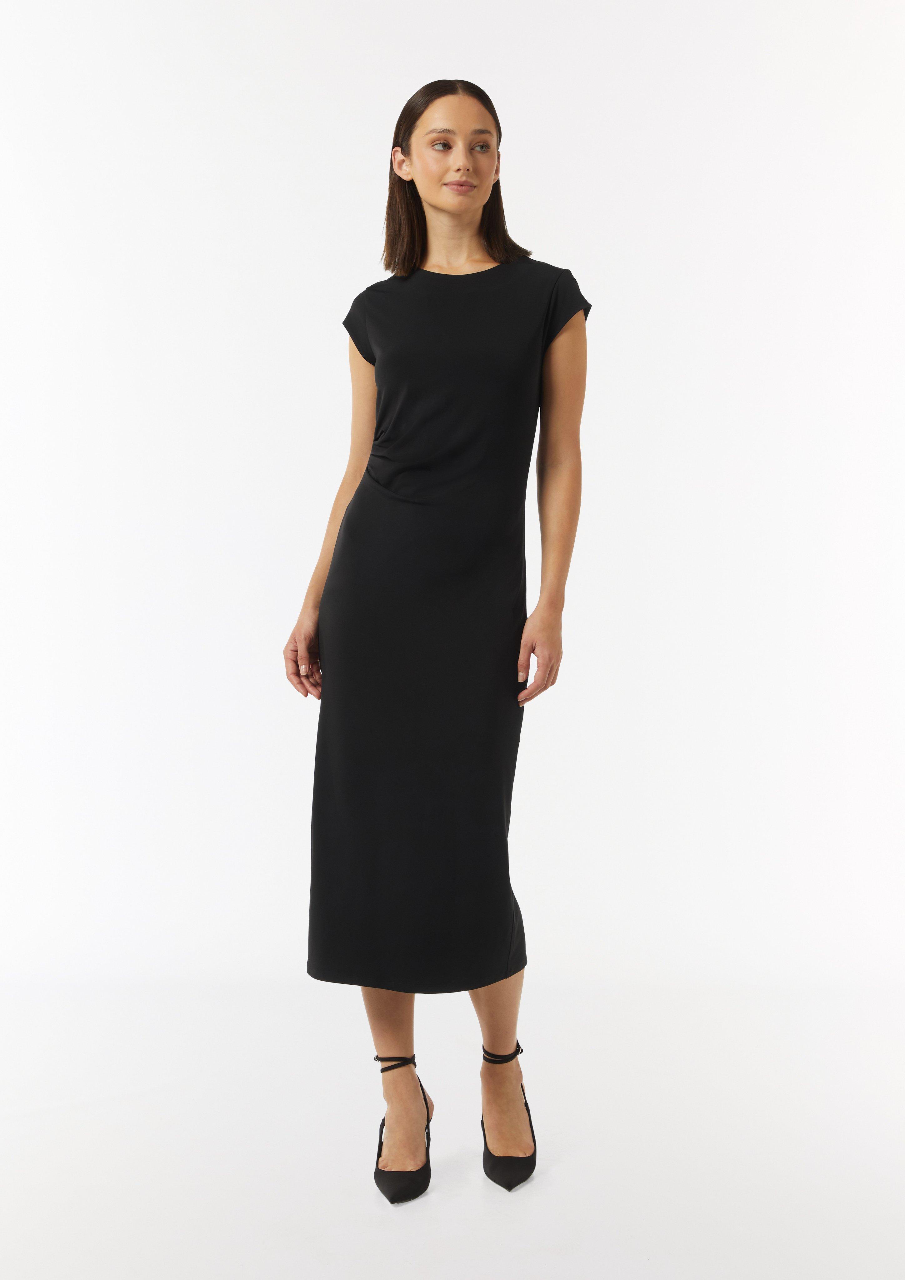 Jerseykleid im Slim Fit mit Drapierung und Schlitz - schwarz