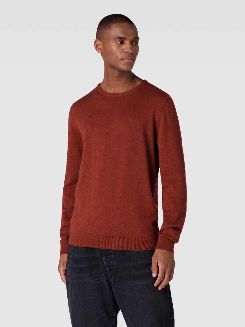 Strickpullover mit Label-Stitching Modell 'BASIC' in offwhite