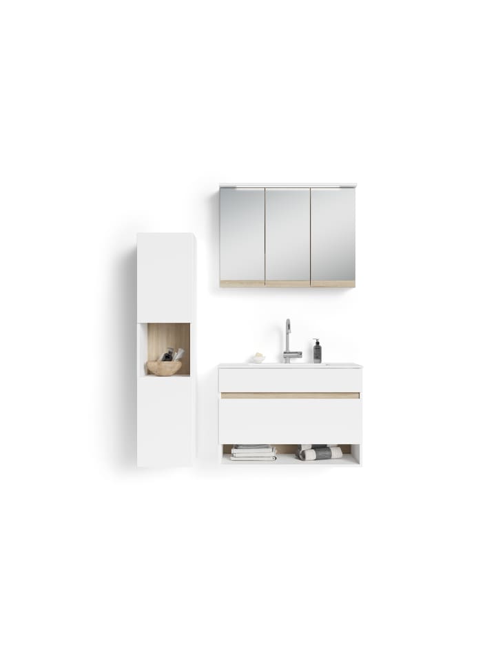 byLiving Spiegelschrank MARINO in Schneeweiß / Eiche - (B) 80 x (H) 60 x (T) 20 cm günstig kaufen onesize