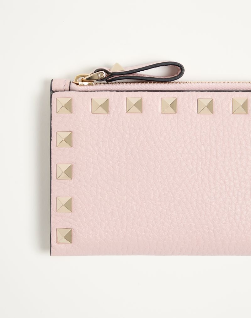 Rockstud kortholder med lynlås i kornet kalveskind