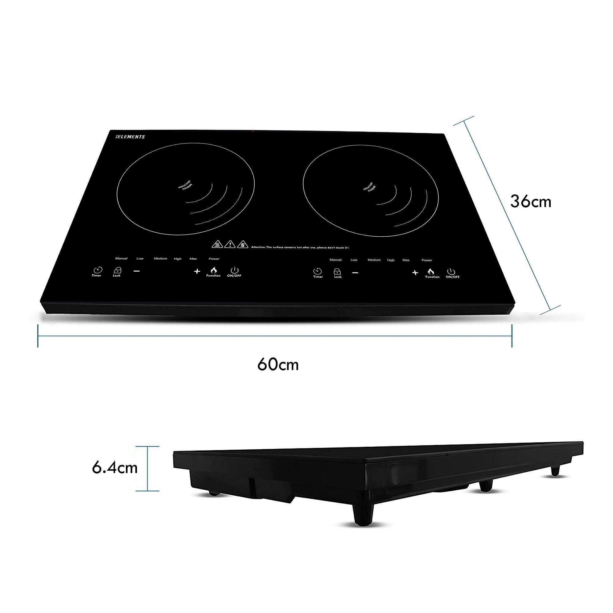 KB Elements Doppel-Induktionskochplatte ELK103P, 4000 Watt, Abschaltautomatik, Timer, Lüfter