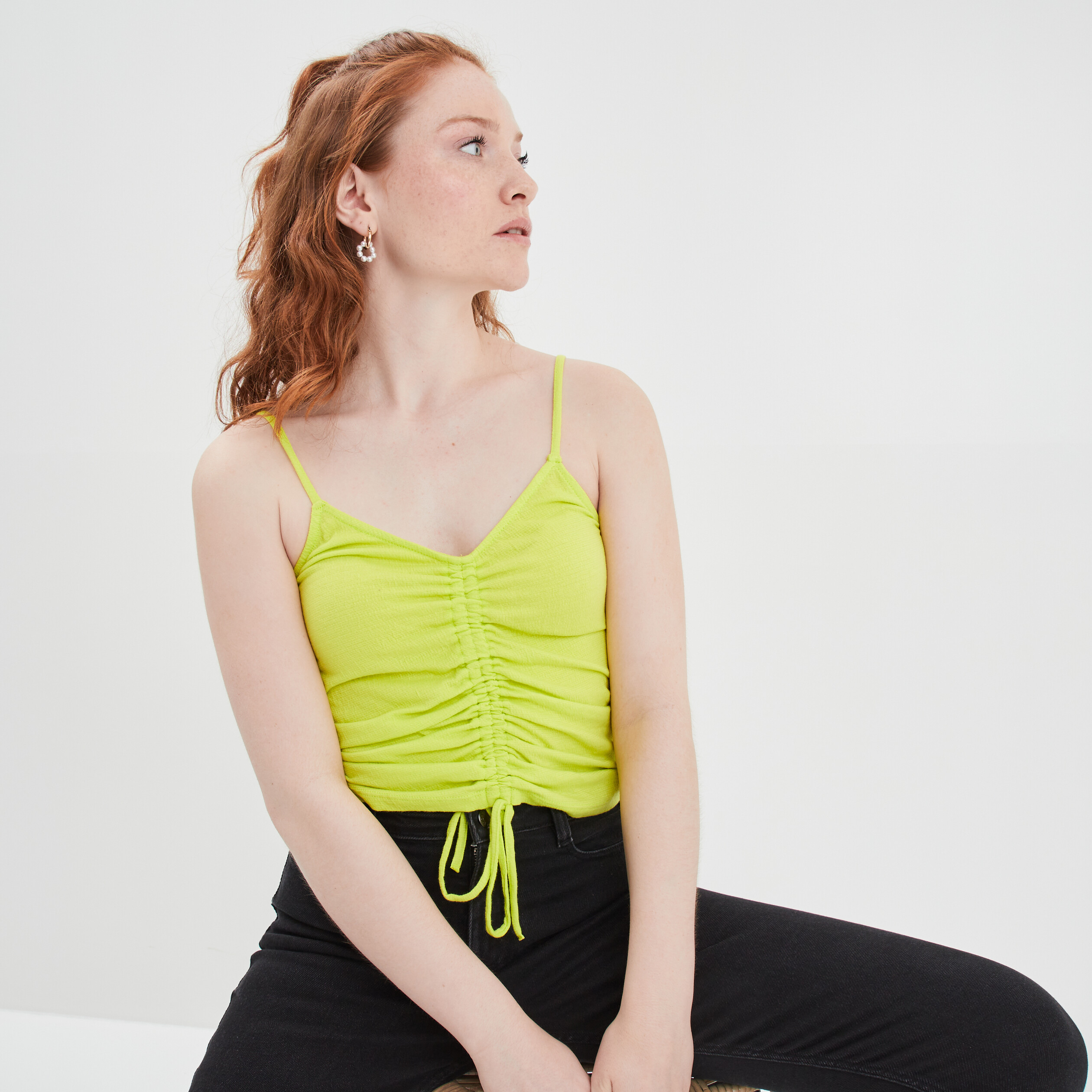 Débardeur cropped avec lien Creeks jaune fluo femme | La Halle