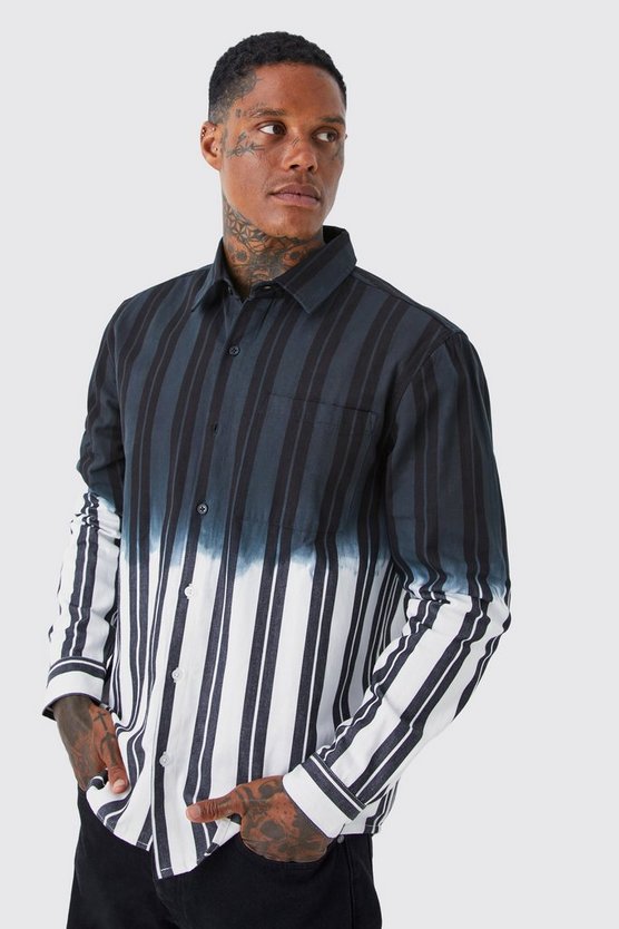 Gestreiftes Twill Overshirt mit Farbverlauf