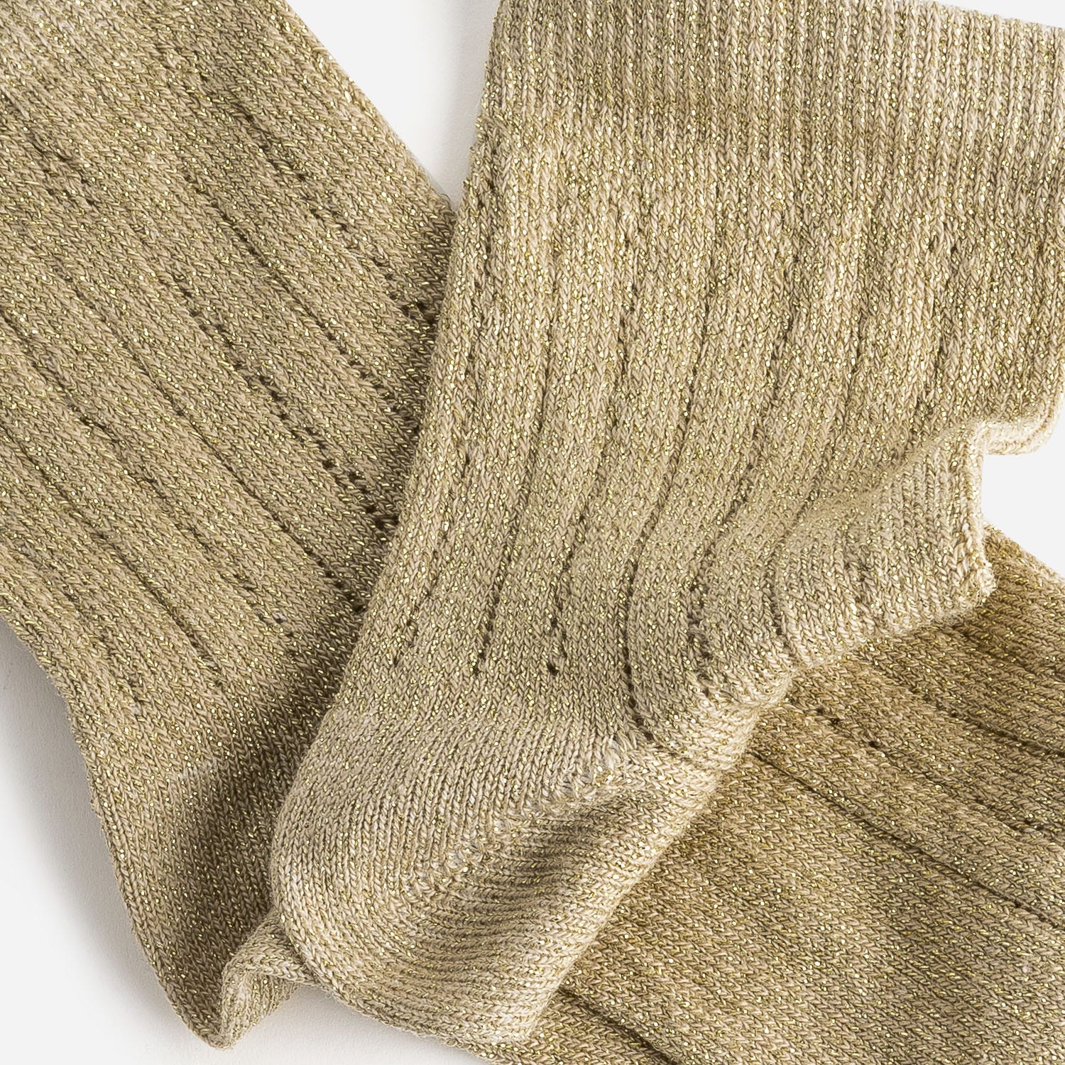 Chaussettes beiges pailletées or ajourées
