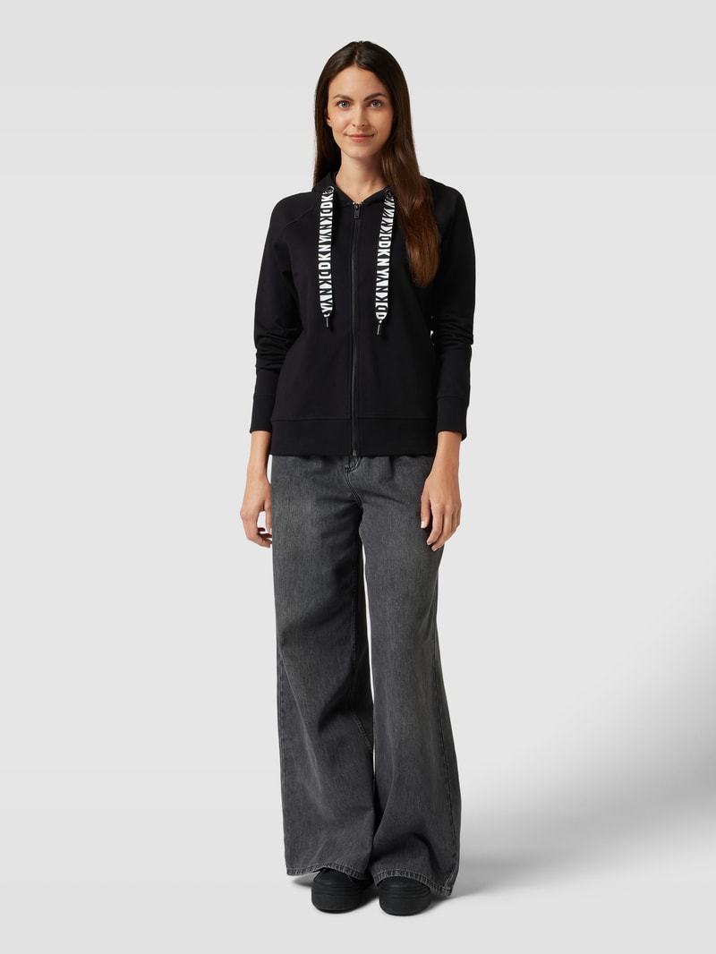 Sweatjacke mit Reißverschluss und Tunnelzug in schwarz