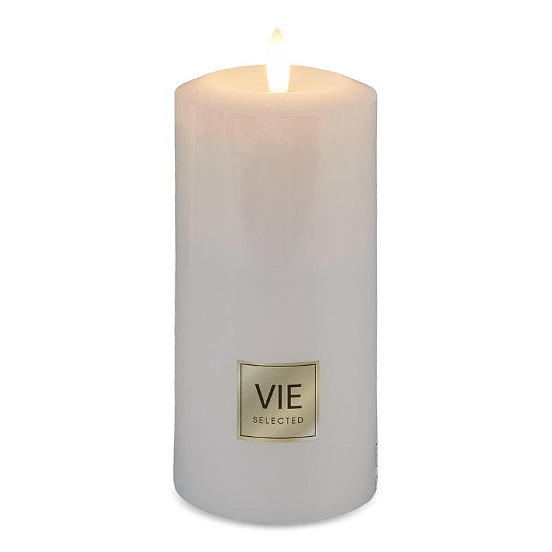 Vie Selected Kubbelys 16 cm ø 7,6 cm LED m/timer hvit voks